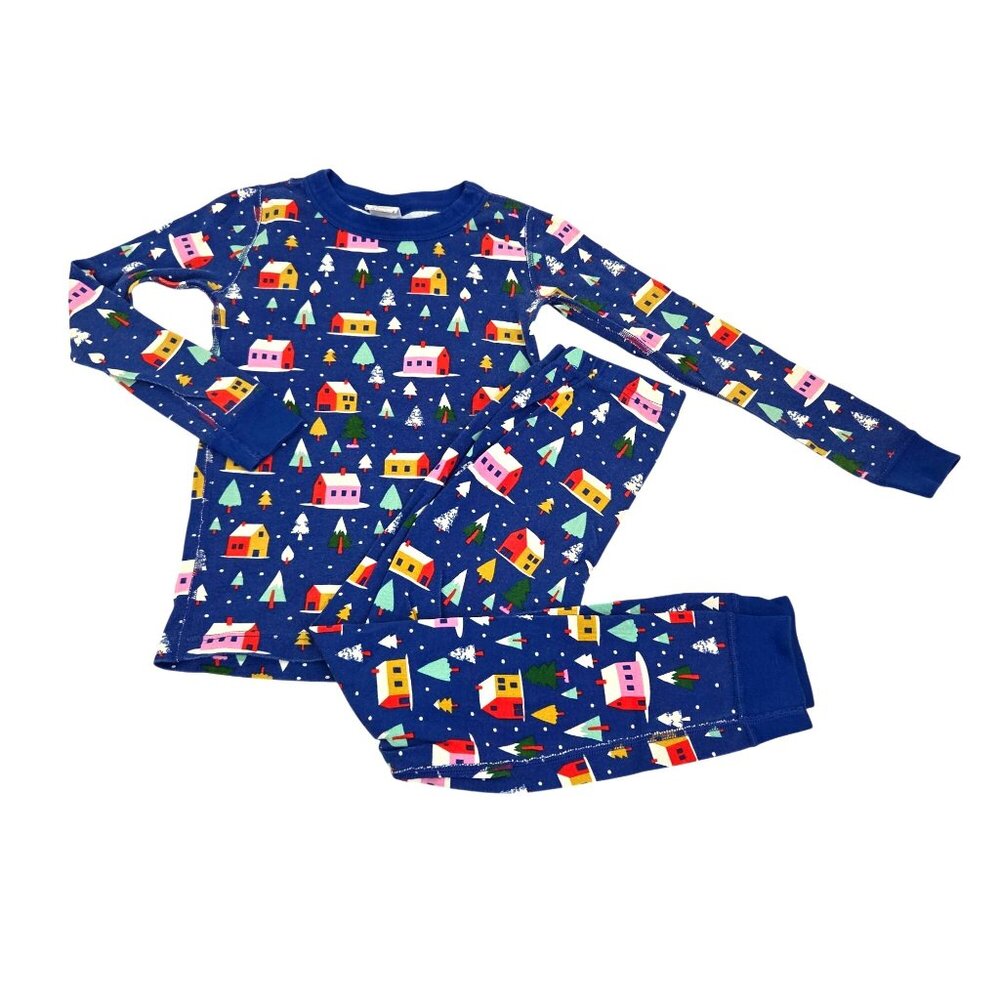 Hanna Andersson Unisex 6/7  Pajama Set Holiday Print Blue 4148